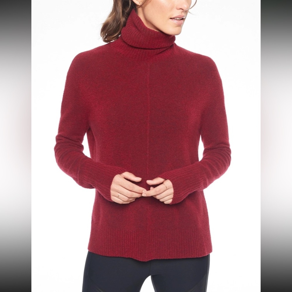 athleta burgundy wine color size small turtle neck wool long sleeve women
